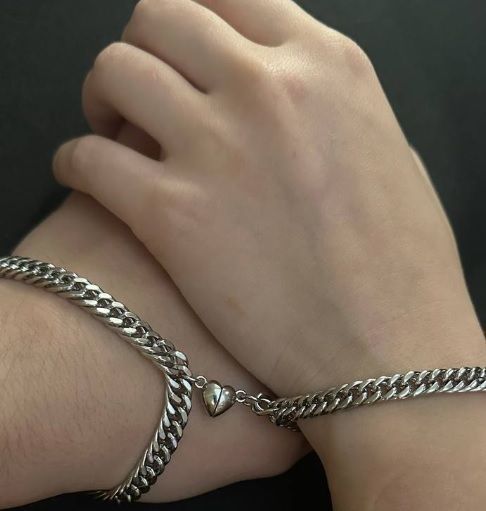 Парные браслеты Две половинки сердца из нержавеющей стали цепочка маями 7 мм + 5 мм 3009 фото