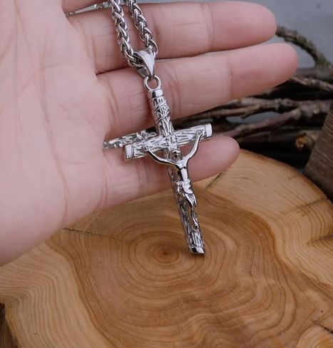 Крест массивный на цепочке колосок из нержавеющей стали 0711 фото