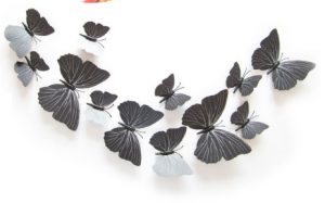 Бабочки интерьерные 3D на магните  12 шт черные