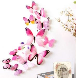 Интерьерные наклейки бабочки с магнитом набор 12 шт розовые.