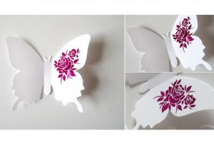Бабочки - интерьерные наклейки с цветком - набор 12 шт