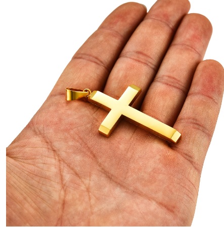 Крест большой из нержавеющей стали золотистый